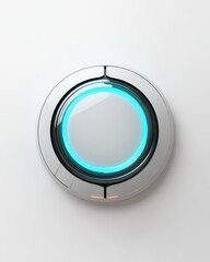 Sleek, modern button design with futuristic lines, set against a pristine white background for seamless integration