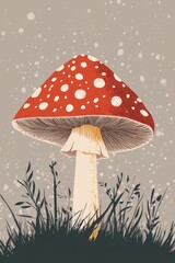 flat christmas retro vibe illustration of fly agaric mushroom