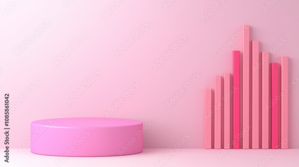 Poster business sales and algorithm concept. a minimalist display featuring a circular pink pedestal beside