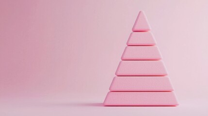 Fototapeta premium Business sales and algorithm concept. A minimalist pink pyramid resembling a Christmas tree, set against a soft pink background, showcasing a modern and playful design.