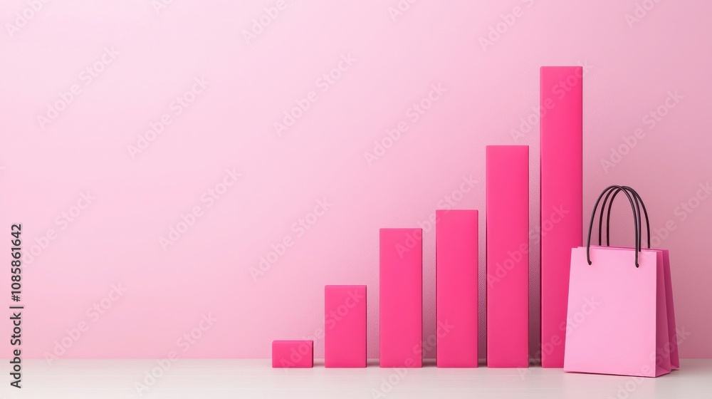 Poster business sales and algorithm concept. a minimalist graphic featuring pink bar graphs ascending next 