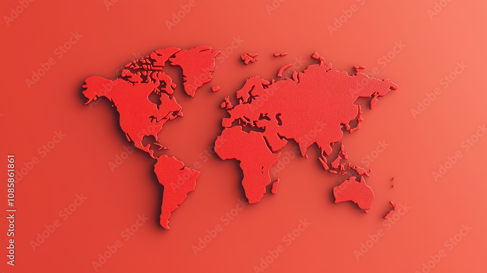 Poster business sales and algorithm concept. a vibrant red world map made of small dots, symbolizing global