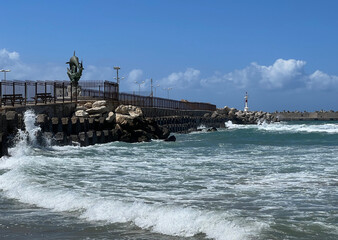  Beach and groyne on the Mediterranean Sea, at Rethymno in northern Crete, Greece.