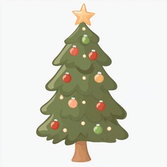 Festive Christmas Tree with Pastel Ornaments and Golden Star