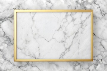 Close-up white marble rectangle with gray marble inside, mineral gold and gold border