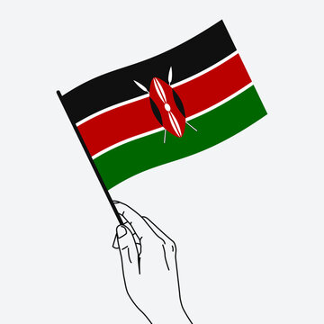 recommend clip art: Hand holding Kenya flag in line art drawing style. Kenya hand Flag waving. Vector illustration