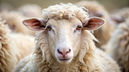 Obraz premium Close-up white sheep curly fleece Forced Perspective