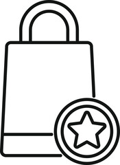 Simple line icon of a shopping bag with a star, symbolizing premium quality goods and excellent customer experience