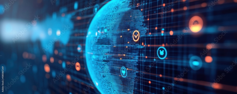 Aufkleber digital globe with connected data icons.