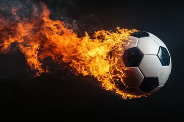 Fototapeta premium Classic soccer ball in flames flying through the air