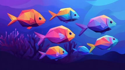 Naklejka premium Colorful polygonal fish swimming in the ocean.