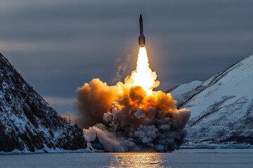 Vivid capture of submarine launching nuclear intercontinental ballistic missile at sea