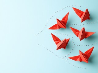 Obraz premium Colorful origami birds in flight on a blue background.