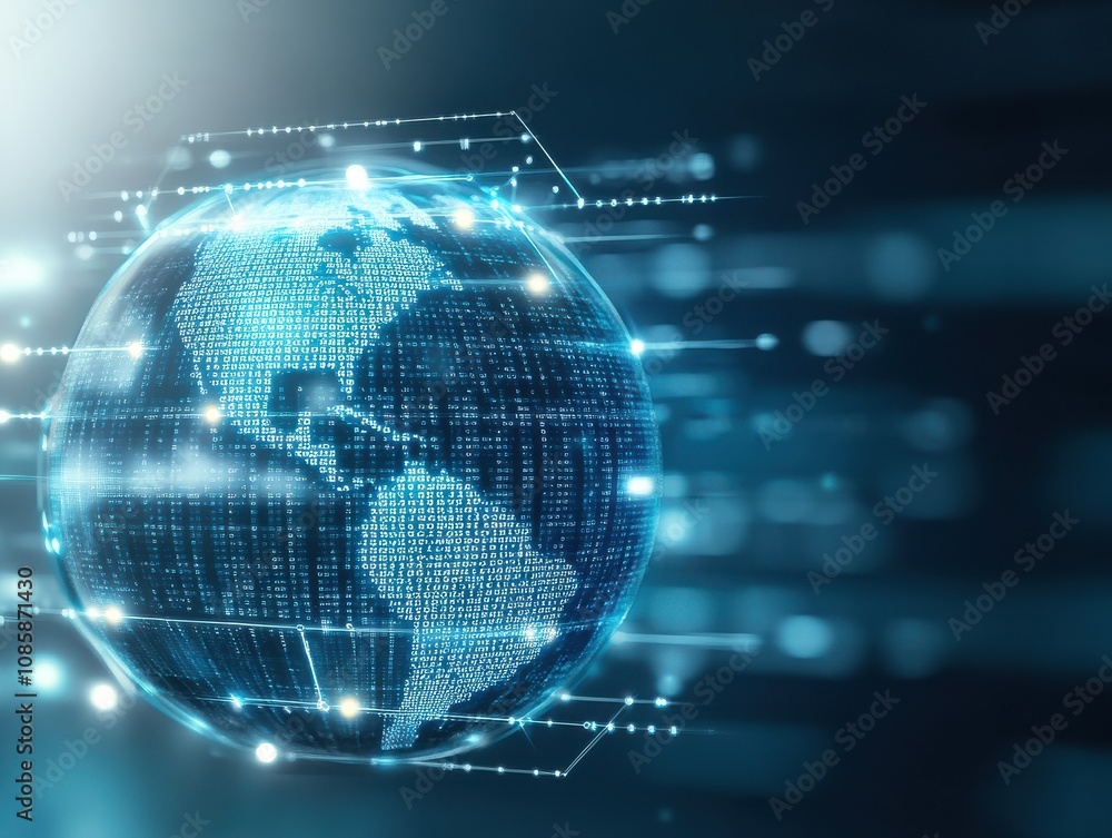 Poster digital globe with data visualization effects.