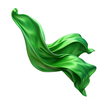 Flying green silk fabric isolated on transparent background.