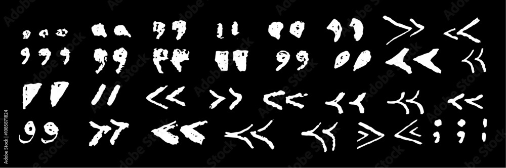 Poster set of quotation marks symbols. white crayon handwritten text signs. collection of icons for quoting