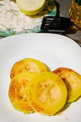 Fried zucchini slices. Cooking at home.