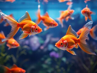 Fototapeta premium Beautiful goldfish swimming gracefully in a vibrant aquarium setting, scales