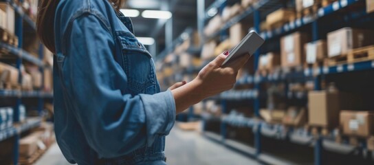 Warehouse Worker Checking Inventory on Tablet