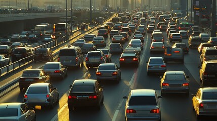 Rush hour traffic jam on sheikh zayed road urban scene evening glow high-resolution photography dynamic perspective