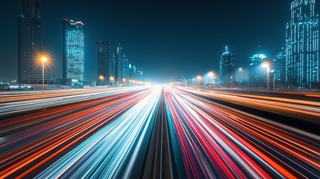 Dynamic night traffic on sheikh zayed road dubai long exposure photography urban environment cityscape movement