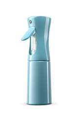 Green plastic spray bottle for hair isolated. Transparent PNG image.