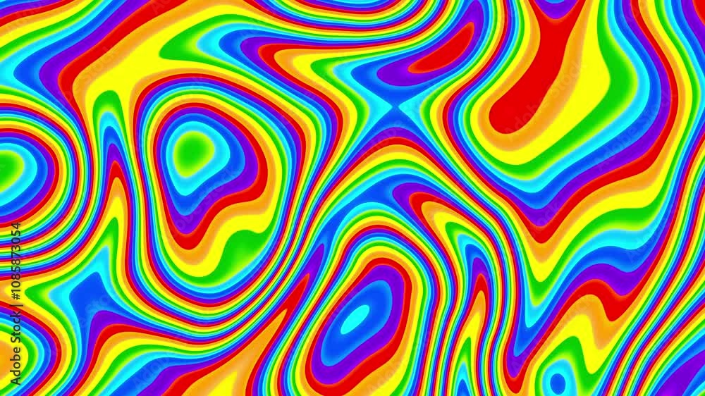 Aufkleber Groovy psychedelic loop background for banner design. Retro 60s 70s psychedelic pattern. Modern wave retro abstract design. Rainbow 60s, 70s