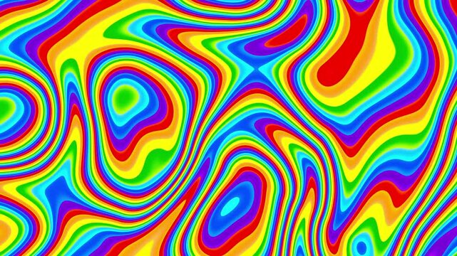Groovy psychedelic loop background for banner design. Retro 60s 70s psychedelic pattern. Modern wave retro abstract design. Rainbow 60s, 70s