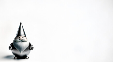 Silver Christmas gnome on plain white background - Positioned at bottom left