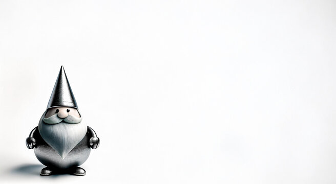 Silver Christmas gnome on plain white background - Positioned at bottom left