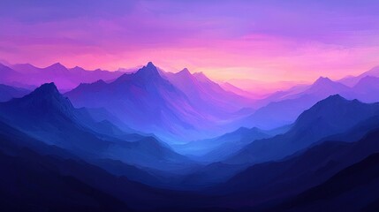 Fototapeta premium Dusk misty landscape view mountain range digital art nature serene atmosphere vibrant colors for relaxation