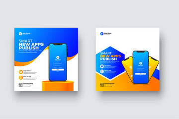 Mobile app promotion social media post banner template design. apps or business website promotional social media banner template design