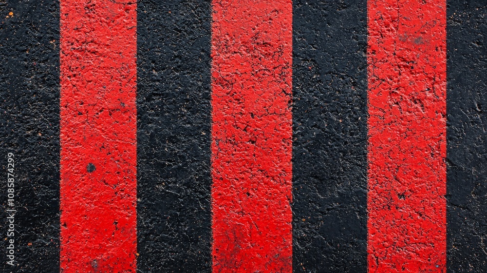 Poster a close-up view of a textured surface featuring bold red and black stripes, creating a striking visu