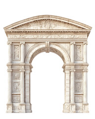 Photographic Depiction of a Majestic Roman Triumphal Arch on a Pristine White Background