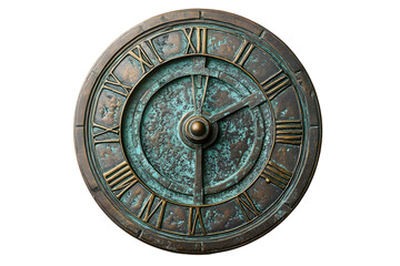 Obraz premium Weathered Bronze Roman Sundial on Isolated White Background