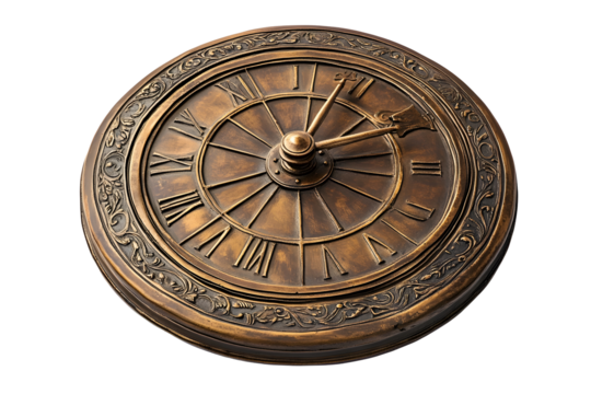 Bronze Sundial Showcased on a Clean Isolated White Background