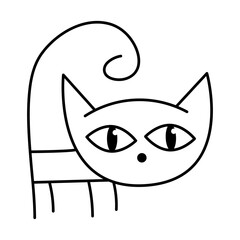 Quirky Cartoon Cat Outline Vector Illustration. This minimalist black-and-white vector drawing portrays a stylized and quirky cat. 