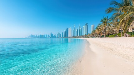 Tranquil palm jumeirah beachfront serenity dubai high-resolution landscape tropical oasis scenic viewpoint relaxation concept