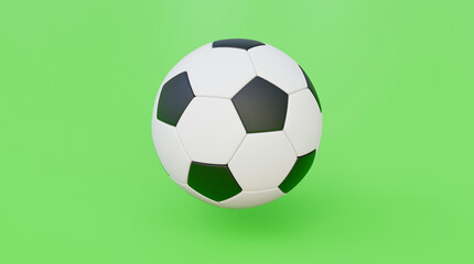 Football soccer ball black and white color over green background. Soccer ball on green background.