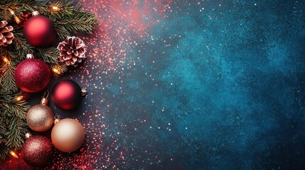 Catalog page with holiday deals on products, Christmas tree and ornaments, vibrant colors