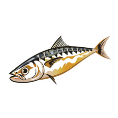 Simple flat 2D illustration of grilled mackerel saba shioyaki isolated on a white background, ai, flat 2d design, ideal for animation, UI/UX design, mobile apps, web design, digital illustrations