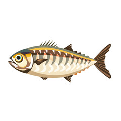 Simple flat 2D illustration of grilled mackerel saba shioyaki isolated on a white background, ai, flat 2d design, ideal for animation, UI/UX design, mobile apps, web design, digital illustrations