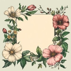 Elegant Floral Frame With Delicate Flowers And Leaves