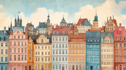 Colorful European Cityscape Row of Historic Buildings