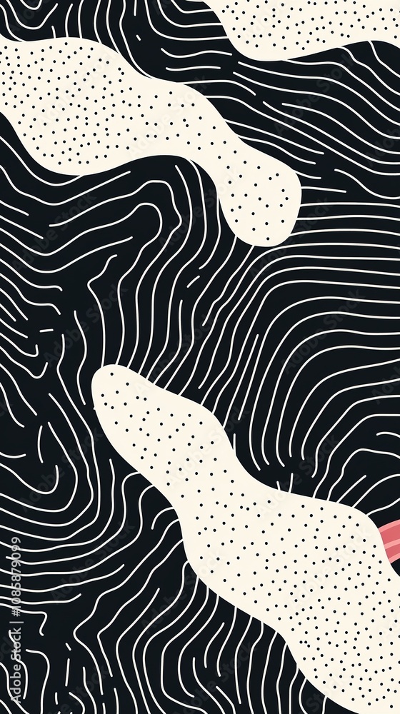 Poster minimalist black and white pattern with dots and lines.