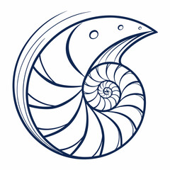 Nautilus Shell Vector Illustration, Spiral Seashell Isolated on White Background, Abstract Nautilus Design, Geometric Marine Artwork, Ocean-Inspired Clipart, Minimalist Sea Life Graphic, Fibonacci She