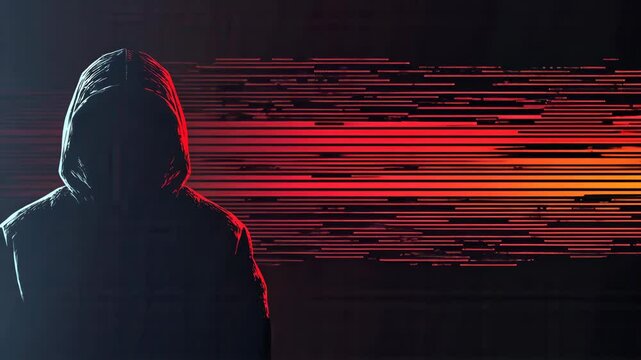 Hacker breaking code with moving lines background