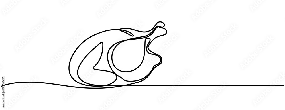 Fototapete roasted chicken or turkey in one continuous line drawing. thanksgiving greeting card in simple linea