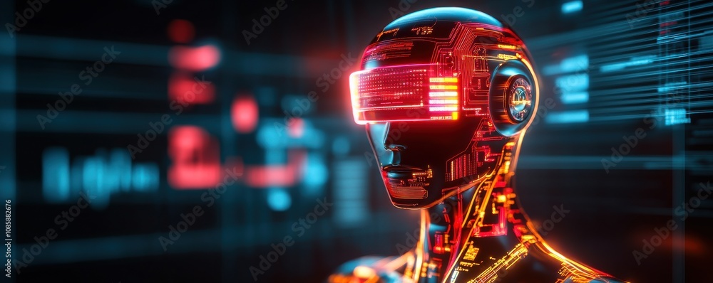 Poster futuristic robot with advanced features.