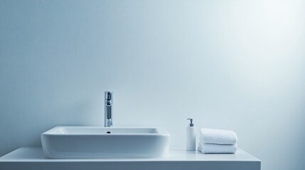 Minimalist White Bathroom with Basin Sink and Hand Soap Dispenser for Uncluttered Lifestyle